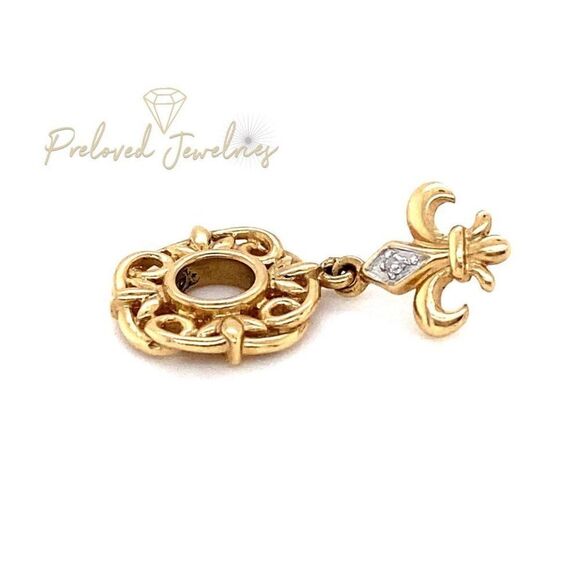 14k Storywheel Diamond Fleur Dangle Charm - Picture 1 of 7